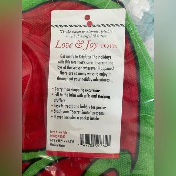 ❤️ NOV. 3 DAY SALE❤️NWT BRIGHTON. LOVE&JOY TOTE-LARGE OPEN CANVAS HOLIDAY BAG - Picture 9 of 9